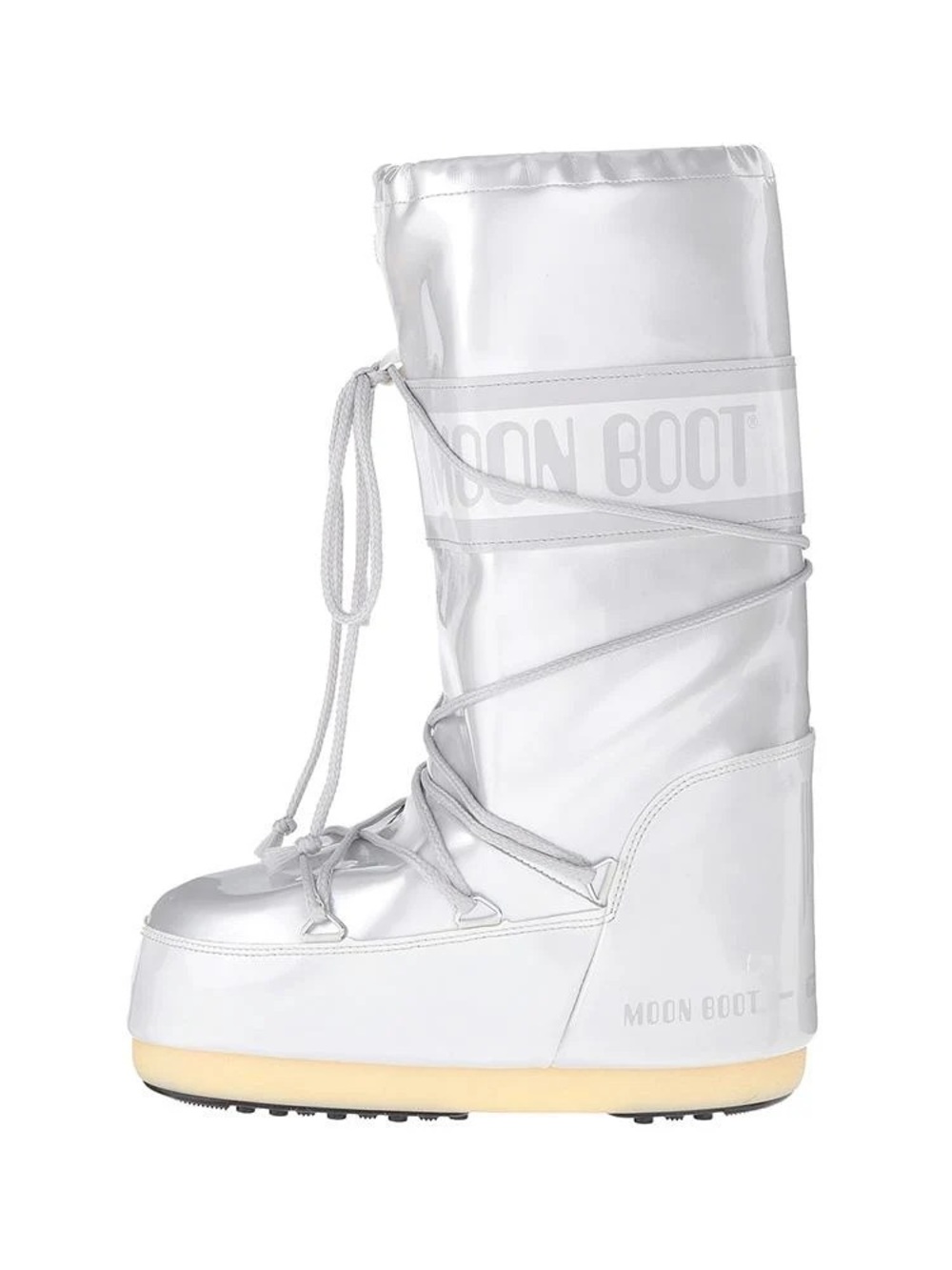 Moon Boot Women's Glossy Silver Snow Boot with Cream Sole